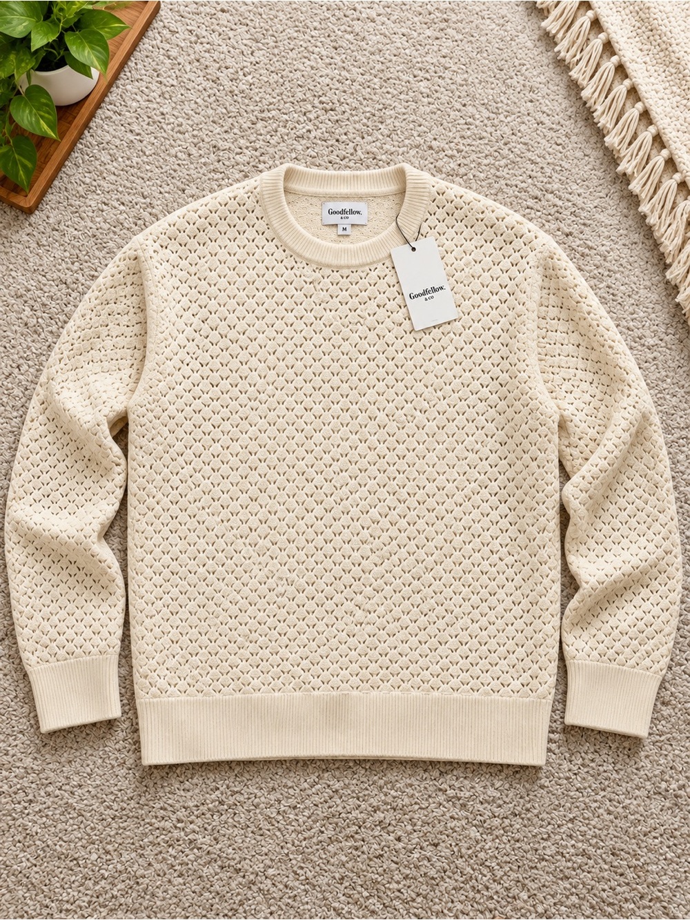 Goodfellow & Co Men’s Cream Open-Knit Crewneck Sweater